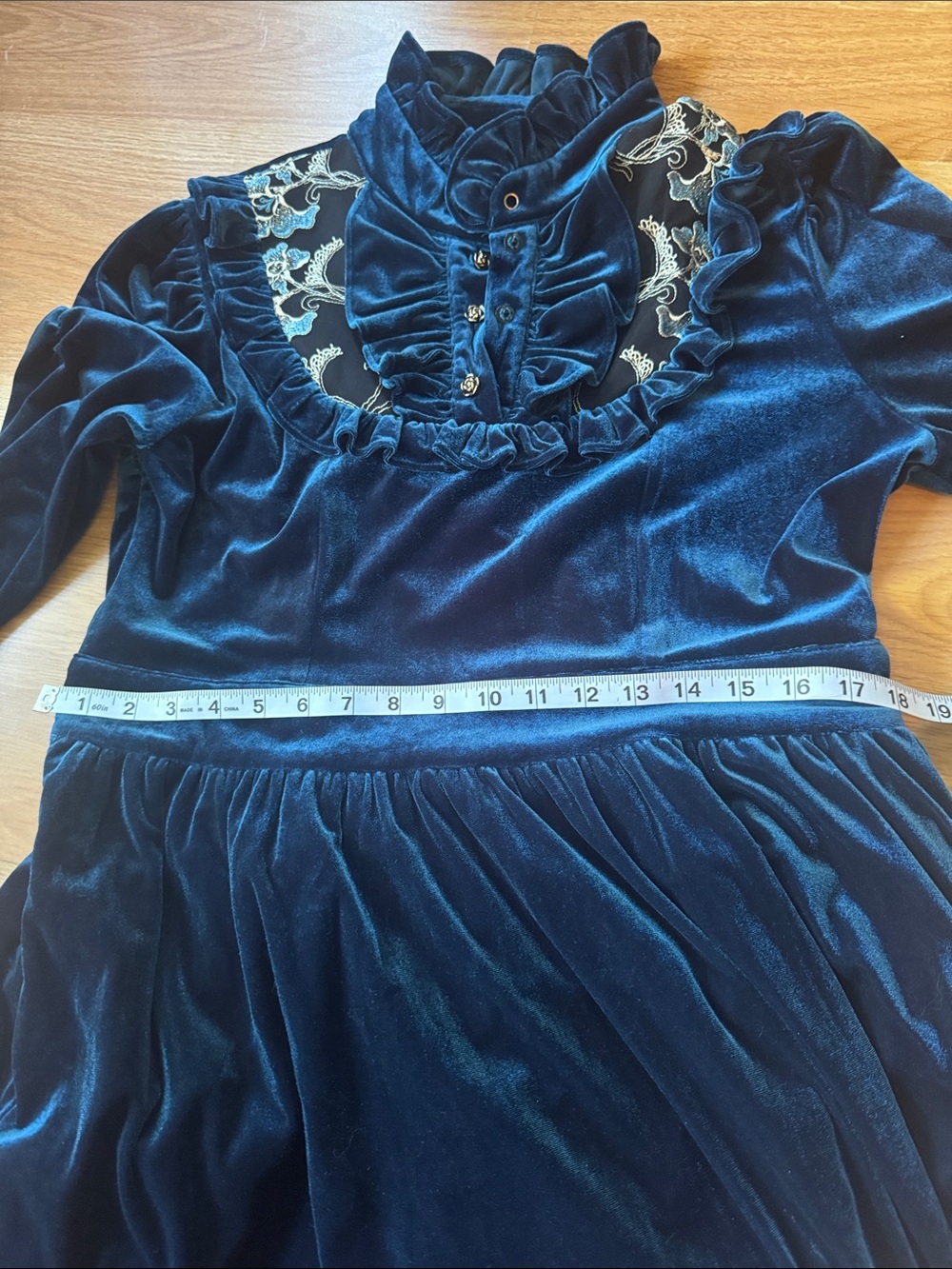 2XL Victorian Choice Prussian Blue Velvet Gown Edwardian Vintage Dress Gothic - Picture 9 of 16